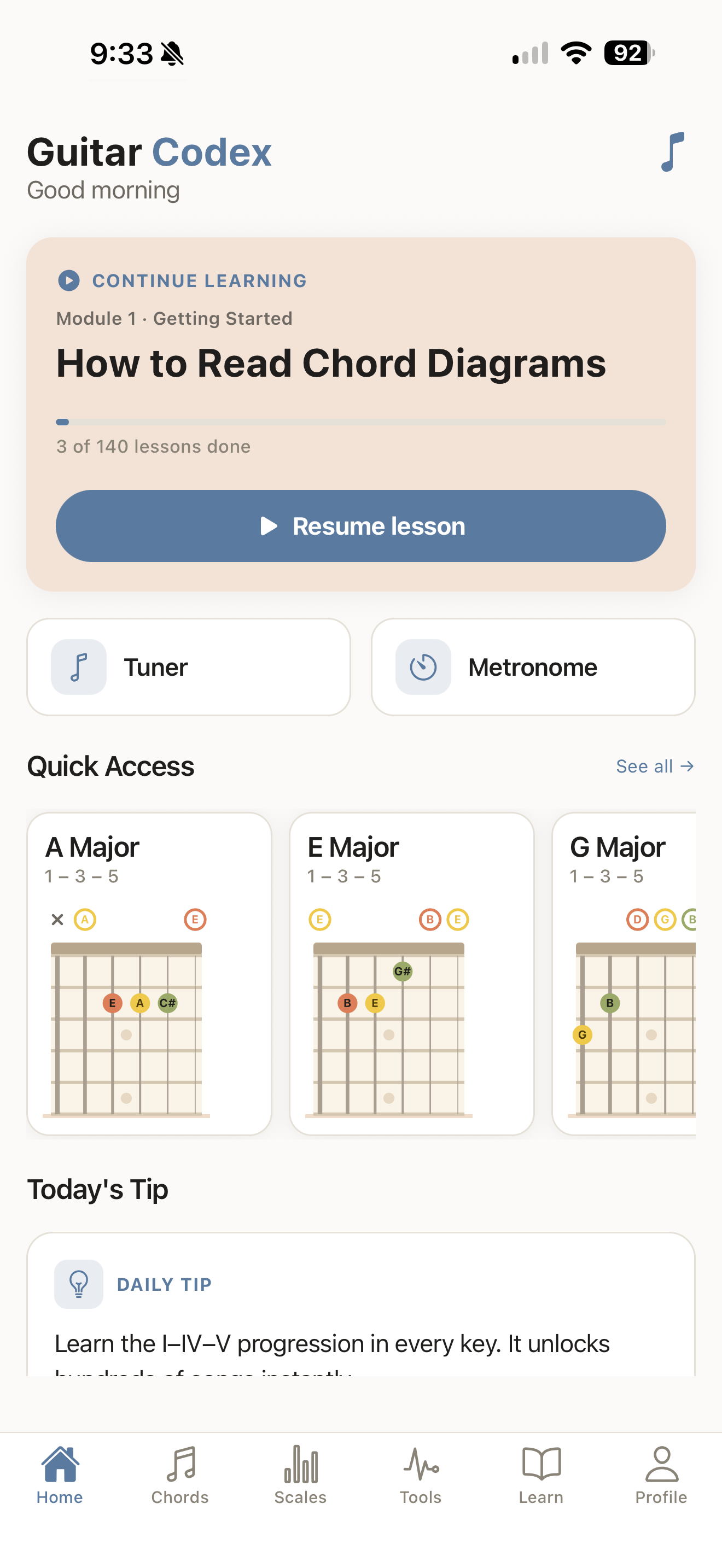 Guitar Codex running on iPhone